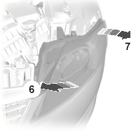 6. Осторожно сдвиньте фару в направлении центра автомобиля сзади решётки и бампера