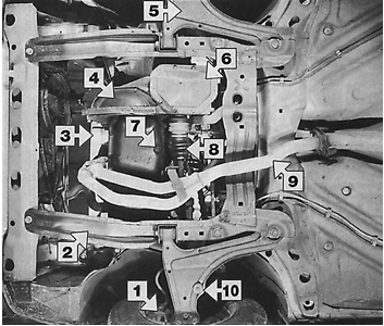 Вид снизу моторного отсека с двигателем 1,6 л. 1989 г. (двигатель 16 SV)