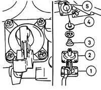 Элементы ускорительного насоса 1 – крышка с рычагом управления; 2 – диафрагма;