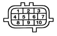 2. Рассоедините 10-контактный разъем и подключите омметр к клеммам 1 и 3.