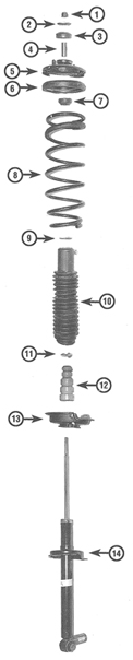 Типичная конструкция сборки заднего амортизатора с винтовой пружиной
