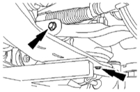 Демонтаж нижнего поперечного рычага подвески (указан стрелкой), утилизируйте