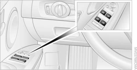 ► Нажмите переключатель до точки срабатывания: стекло опускается до тех пор,