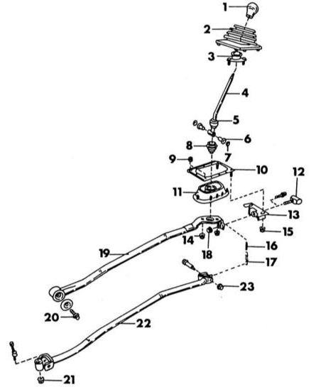 Детали механизма переключения на внешней стороне коробки передач