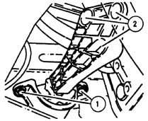 Расположение болтов крепления правой опоры силового агрегата 1 – болты крепления