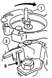 Регулировка зазора воздушной заслонки 1 – рычаг управления заслонкой; 2 –