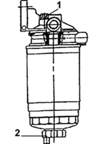 Топливный фильтр 1 – винт удаления воздуха; 2 – пробка слива воды