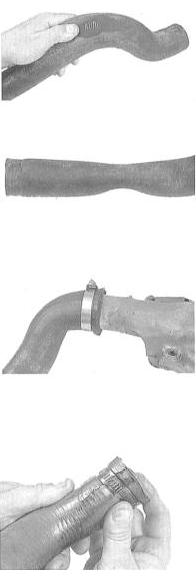 4. Внимательно осмотрите верхний и нижний радиаторные шланги вместе со шлангами