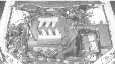 Схема расположения компонентов электрооборудования двигателя V6 в моторном отсеке